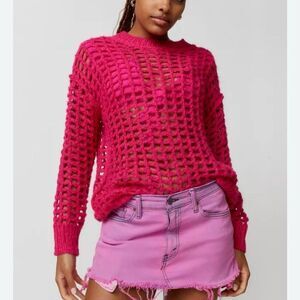Urban Outfitters Women's M Pink Open Knit Pullover Sweater Long Sleeve